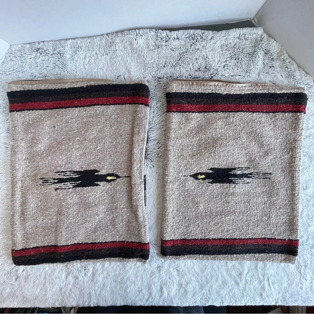 Handwoven Cream Southwestern Accent Rugs with Black and Red Stripe Set Of 2